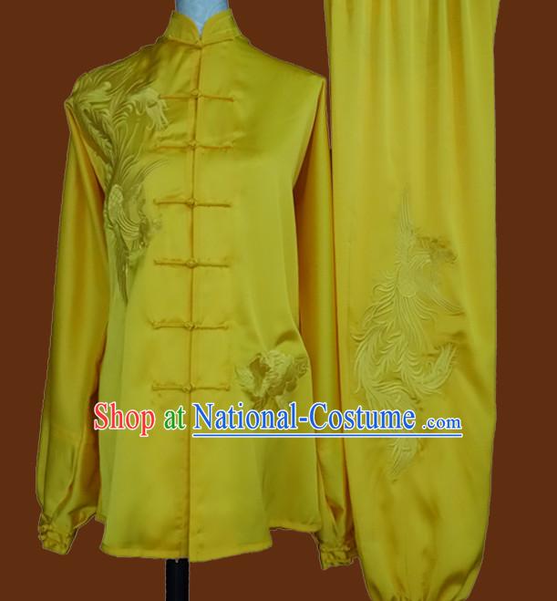 Top Gold Asian Championship Embroidered Phoenix Kung Fu Martial Arts Uniform Suit for Women Men