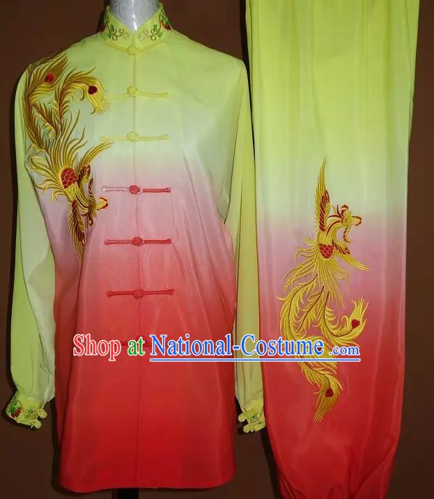 Top Gold Asian Championship Embroidered Phoenix Kung Fu Martial Arts Uniform Suit for Women Men