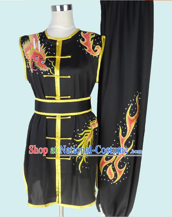 Sleeveless Top Gold Asian Championship Embroidered Dragon Kung Fu Martial Arts Uniform Suit for Women Men