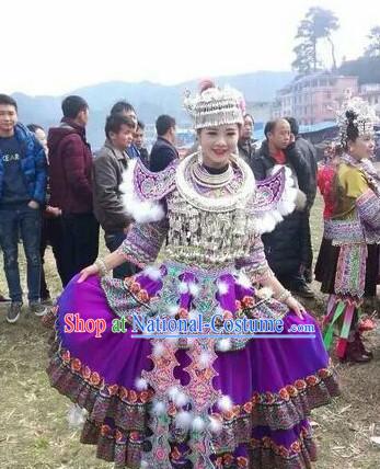 Chinese Miao Folk Dance Dress Clothing Dresses Costume Ethnic Dancing Cultural Dances Costumes for Women Girls