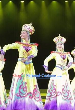 Chinese Mongolian Folk Dance Dress Clothing Dresses Costume Ethnic Dancing Cultural Dances Costumes for Women Girls