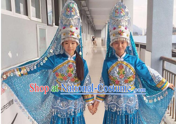 Chinese Folk Dance Dress Clothing Dresses Costume Ethnic Dancing Cultural Dances Costumes for Women Girls