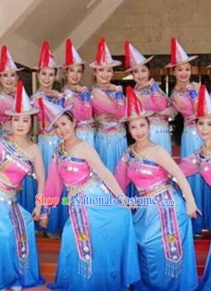 Chinese Folk Dance Dress Clothing Dresses Costume Ethnic Dancing Cultural Dances Costumes for Women Girls