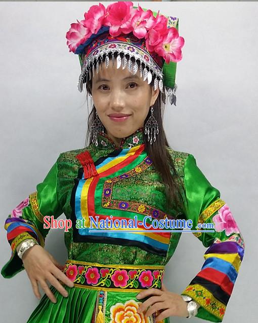 Chinese Folk Dance Dress Clothing Dresses Costume Ethnic Dancing Cultural Dances Costumes for Women Girls