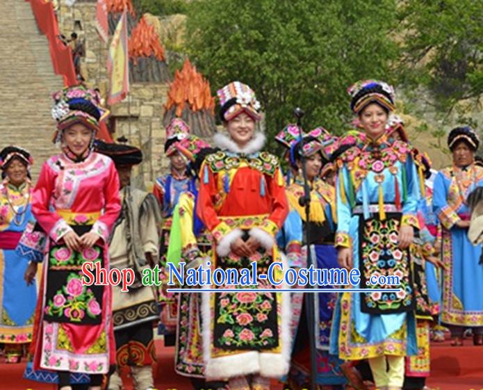 Chinese Folk Dance Dress Clothing Dresses Costume Ethnic Dancing Cultural Dances Costumes for Women Girls