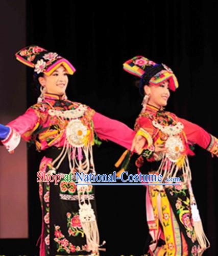 Chinese Folk Dance Dress Clothing Dresses Costume Ethnic Dancing Cultural Dances Costumes for Women Girls