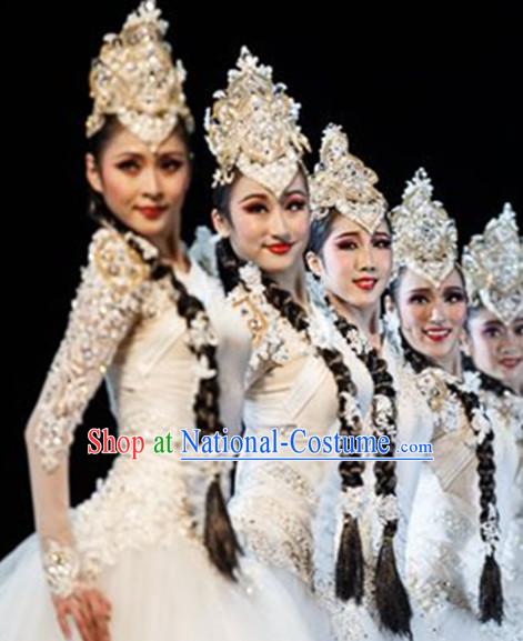 Chinese Folk Dance Dress Clothing Dresses Costume Ethnic Dancing Cultural Dances Costumes for Women Girls