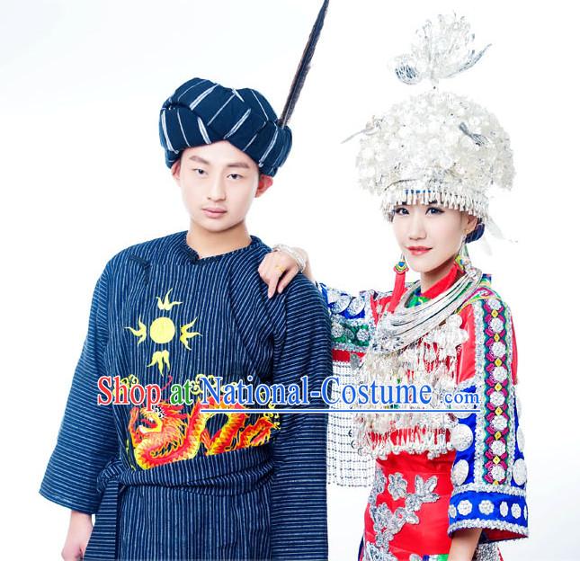 Chinese Hmong Minority Nationality Ethnic Groups Wear Dresses Traditional Clothing for Women and Men