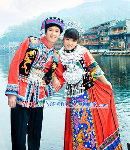 Chinese Hmong Minority Nationality Ethnic Groups Wear Dresses Traditional Clothing for Women and Men