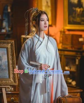 Grey Color Chinese Traditional Han Fu Costumes Complete Set