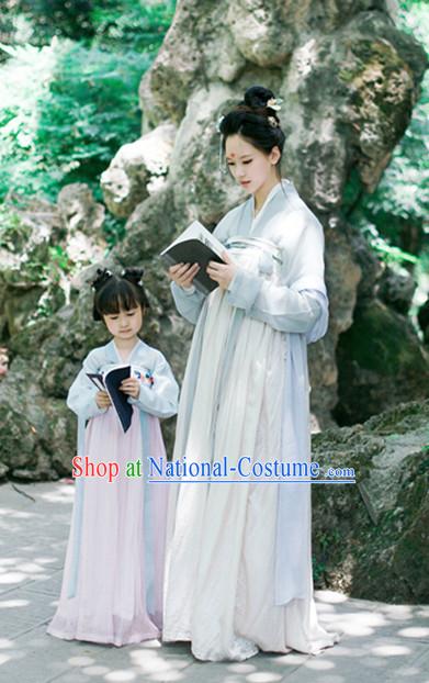 Grey Color Chinese Traditional Tang Dynasty Han Fu Costumes Complete Set