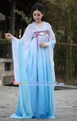 Blue Chinese Traditional Han Fu Costumes Complete Set