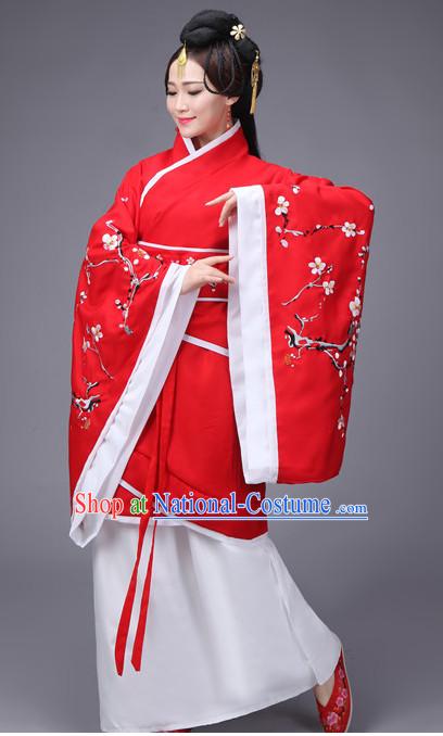 Red Chinese Traditional Han Fu Costumes Complete Set