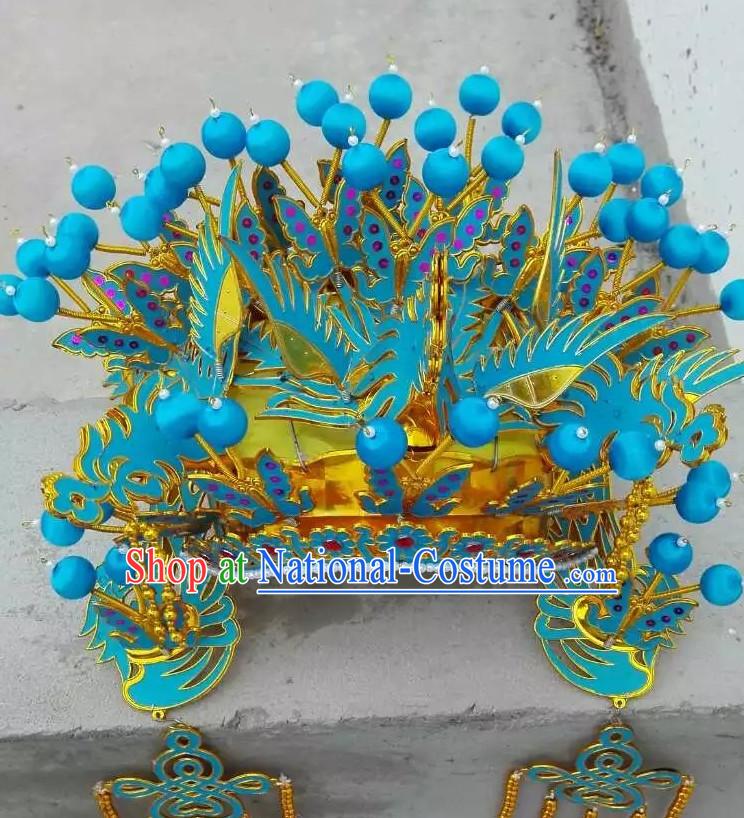 Light Blue Chinese Traditional Phoenix Coronet Opera Hat