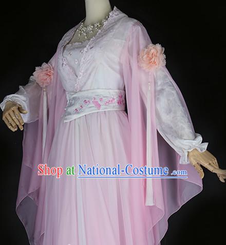 Chinese Traditional Pink Fairy Dance Costumes Complete Set for Women