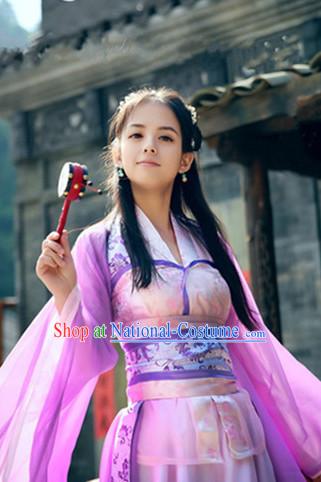 Chinese Traditional Pink Fairy Dance Costumes Complete Set for Women