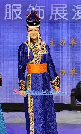 Blue Traditional Mongolian Clothing Traditional Mongolian Clothing Folk Empress Garment for Women