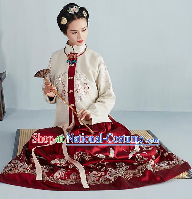 Chinese Ancient Ming Dynasty Princess Beauty Garment Costumes and Hair Jewelry Complete Set for Women