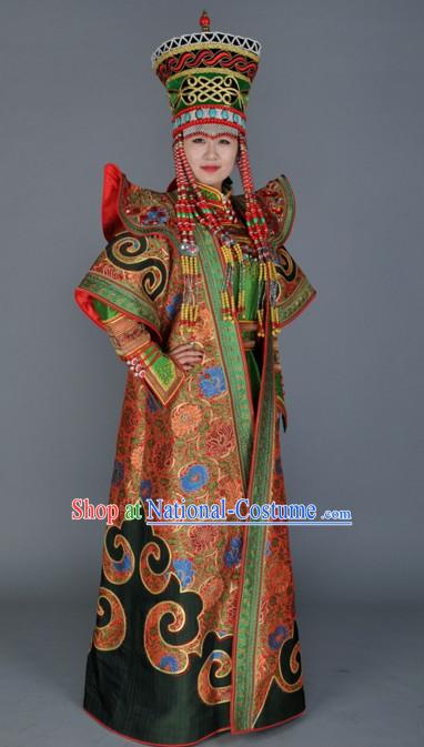 Custom Made Ancient Chinese Style TV Drama Film Ethnic Mongolian Clothing and Hairpieces Complete Set