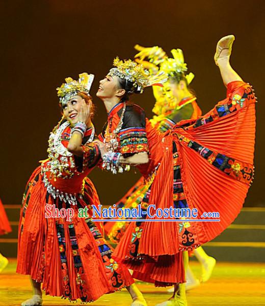 Traditional Ethnic Miao Dancing Costumes for Girls