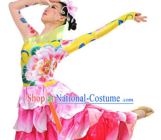 Traditional Chinese Stage Performance Ethnic Flower Dancing Costumes for Women Girls