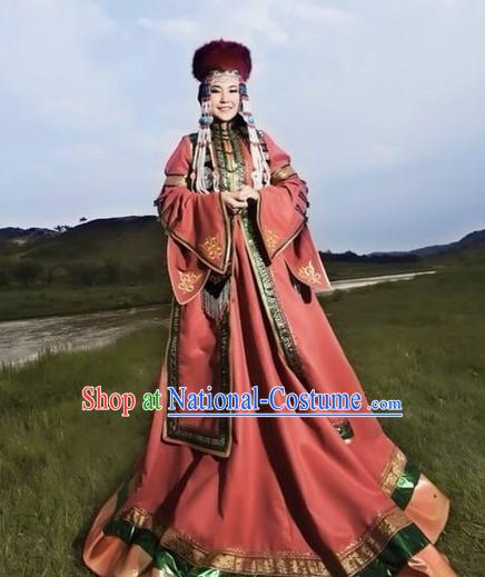 Traditional Chinese Mongolian Empress Garment Clothing Complete Set for Women