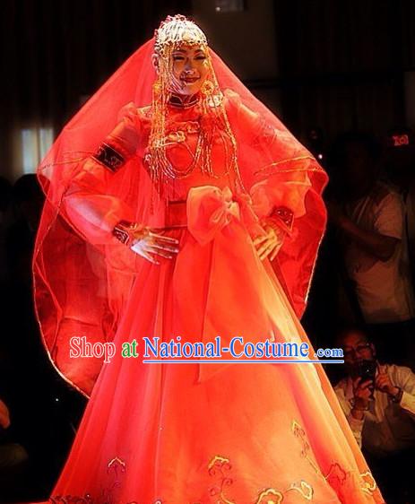 Traditional Chinese Mongolian Wedding Dress Complete Set for Women