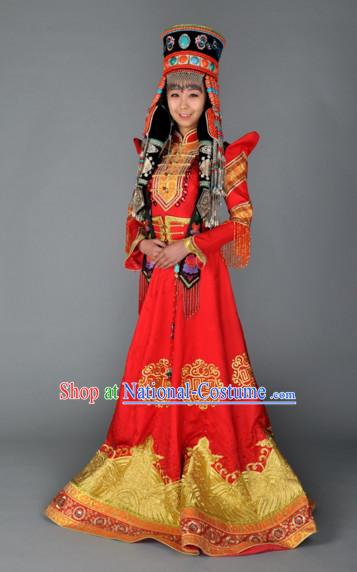 Traditional Ancient Chinese Mongolian Queen Wedding Dresses Complete Set for Women