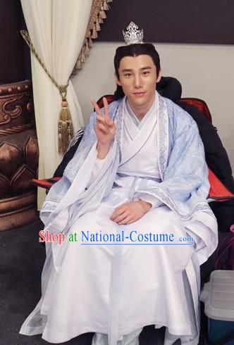 Ancient Chinese Traditional Swordsman Hanfu Clothing and Hair Accessories Complete Set for Men