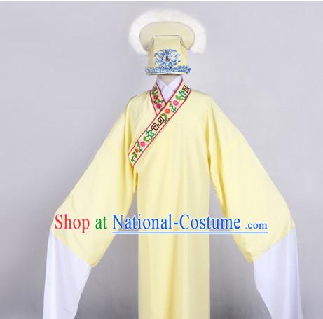 Chinese Opera Costumes Huangmei Opera Stage Performance Costume Chinese Traditional Costume Drama Costumes and Hat Complete Set for Men