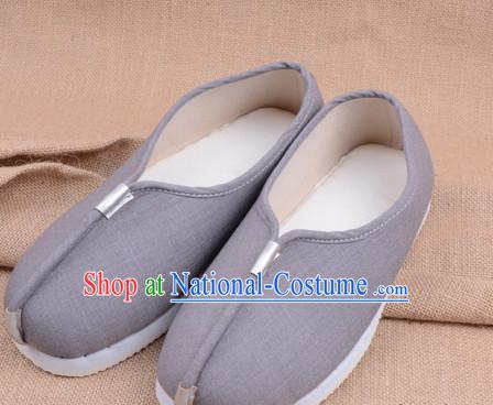 Grey Handmade Chinese Opera Shoes Stage Performance Shoes Classical Shoes