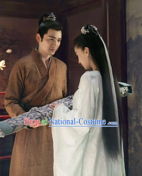 Ancient Chinese Handsome Men Hanfu Han Fu Clothing and Mantle Complete Set