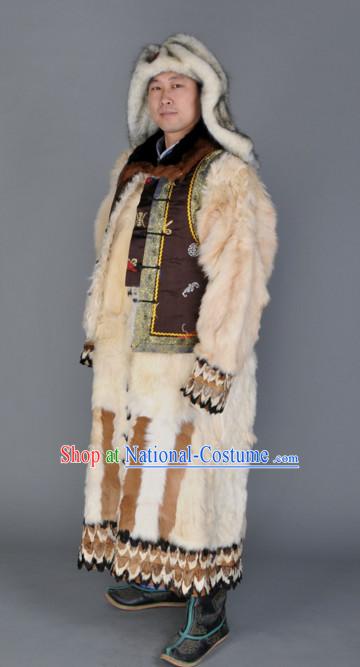 Chinese Traditional Ethnic Mongolian Dresses Wear Clothing and Hat Complete Set for Men