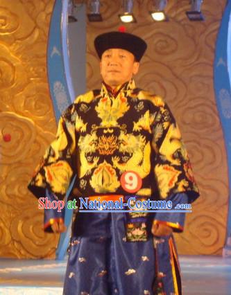 Chinese Traditional Ethnic Mongolian Emperor Dresses Wear Clothing and Hat Complete Set for Men