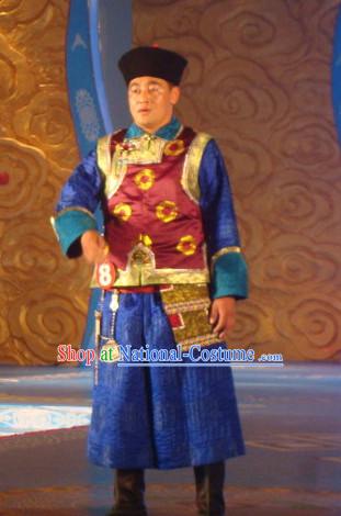 Chinese Traditional Ethnic Mongolian Emperor Dresses Wear Clothing and Hat Complete Set for Men