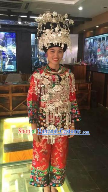 Chinese Miao Ethnic Clothing Minority Clothing Cultural Costumes and Hat Complete Set for Women