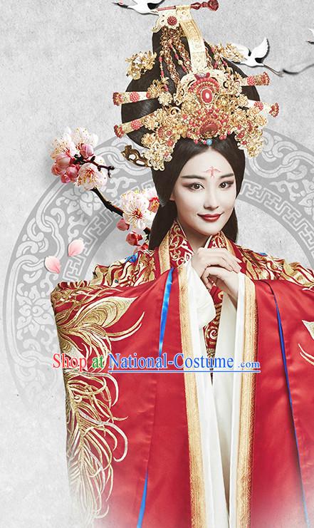 Supreme Chinese Princess Wedding Dresses Bridal Clothing and Headpieces Complete Set for Women