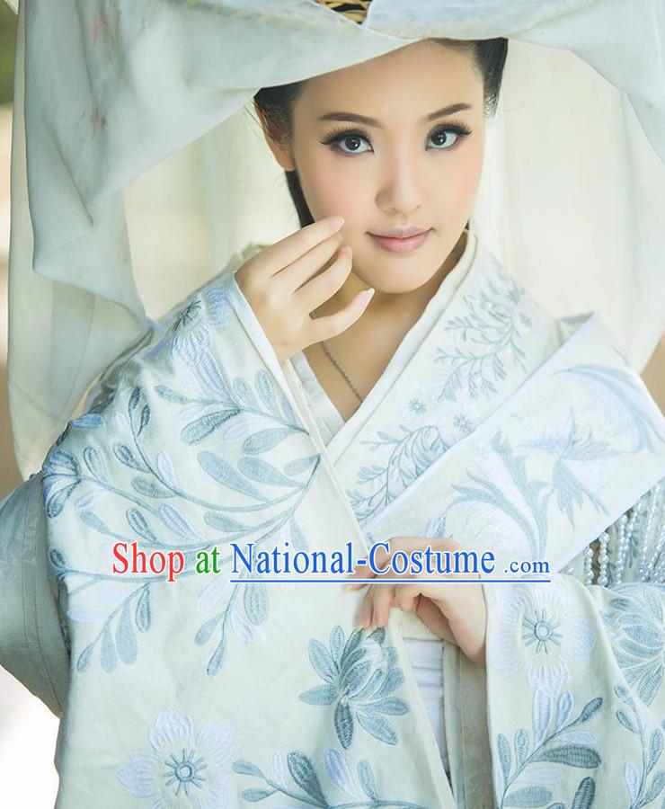 Chinese Classical Han Dynasty Princess Hanfu Clothing Mandarin Dresses and Hair Accessories Complete Set for Women