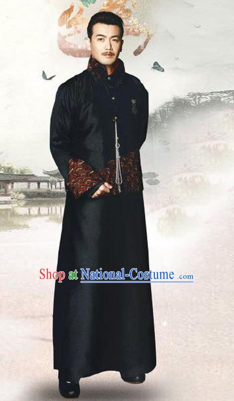 Top Chinese Minguo Clothing Theater and Reenactment Costumes Mandarin Chinese Clothes Complete Set for Men