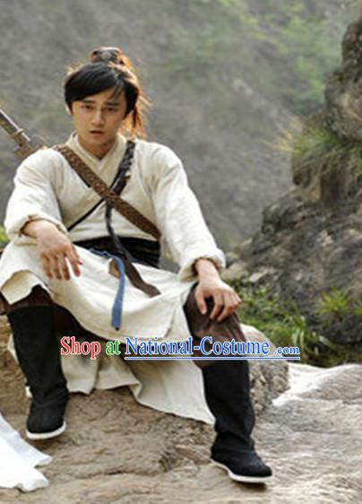 Ancient Chinese Traveller Men s Clothing _ Apparel Chinese Traditional Dress Theater and Reenactment Costumes and Coronet Complete Set for Men