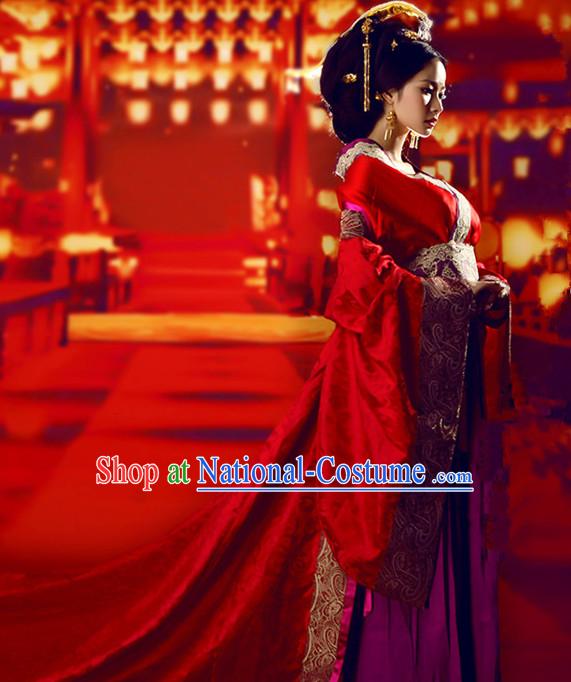 Chinese Empress Tang Dynasty Women s Wedding Bridal Clothing _ Apparel Chinese Traditional Dress Theater and Reenactment Costumes and Headwear Complete Set