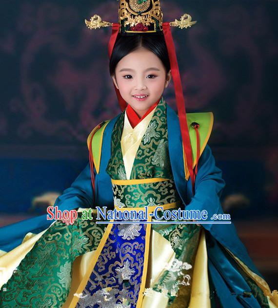 Chinese Ancient Empress Kids s Clothing _ Apparel Chinese Traditional Dress Theater and Reenactment Costumes and Headwear Complete Set