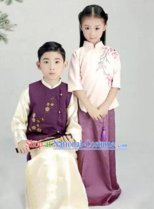 Chinese Minguo Period Kids s Clothing _ Apparel Chinese Traditional Dress Theater and Reenactment Costumes and Hat Complete Set