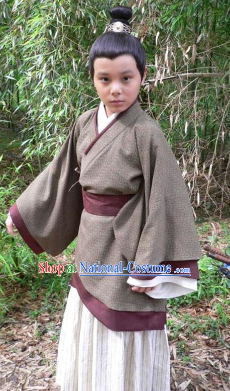 Chinese Ancient Hanfu Kids s Clothing _ Apparel Chinese Traditional Dress Theater and Reenactment Costumes and Hat Complete Set