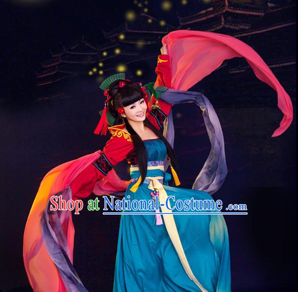 Chinese TV Drama Fairy Costume Ancient Theatrical Costumes Historical Clothing and Hair Jewelry Complete Set for Women