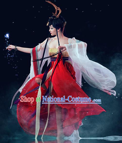 Chinese TV Drama Beauty Costume Ancient Theatrical Costumes Historical Clothing and Hair Jewelry Complete Set for Women