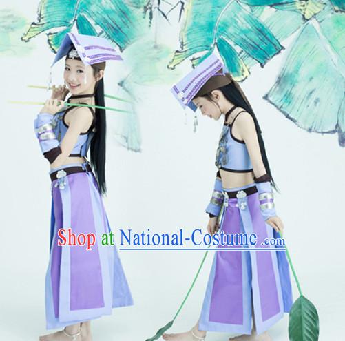 Chinese TV Drama Beauty Costume Ancient Theatrical Costumes Historical Clothing and Hair Jewelry Complete Set for Kids