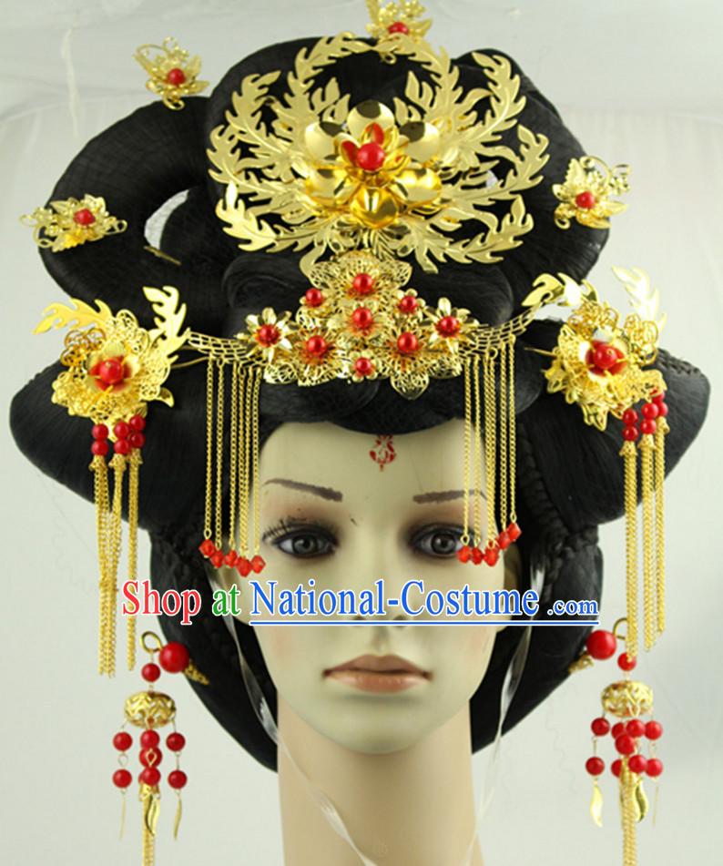 Traditional Chinese Style Black Wigs and Hairpins for Women