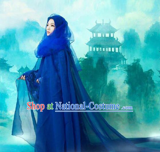 Blue Ancient Chinese Fairy Costumes Complete Set for Women