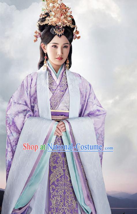 Top Chinese Ancient Empress Women s Clothing _ Apparel Chinese Traditional Dress Theater and Reenactment Costumes and Hat Complete Set